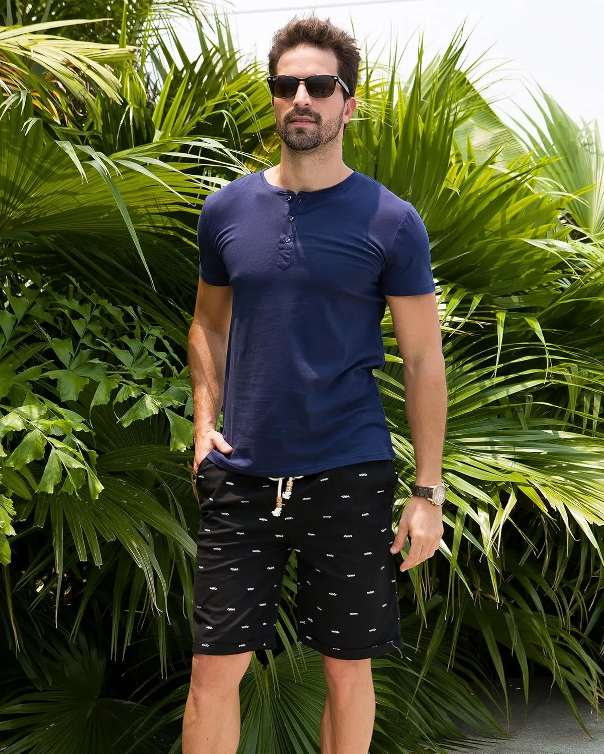 Boisouey Men's Linen Casual Classic Fit Short Summer Beach Shorts
