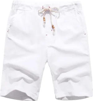 Boisouey Men's Linen Casual Classic Fit Short Summer Beach Shorts