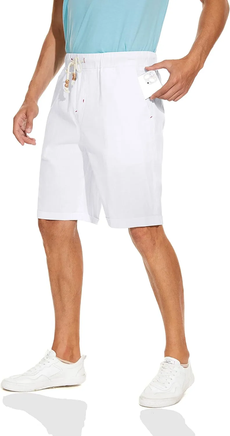 Boisouey Men's Linen Casual Classic Fit Short Summer Beach Shorts