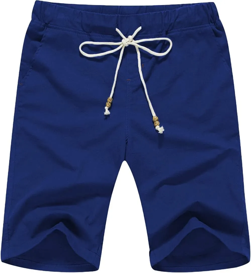 Boisouey Men's Linen Casual Classic Fit Short Summer Beach Shorts