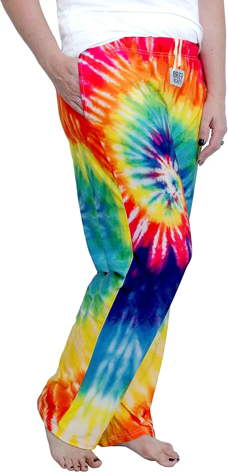 BRIEF INSANITY Tie Dye Lounge Pajama Pants - Comfy Lightweight Pajama Bottoms with Pockets - Ultra Soft Pjs for Men & Women