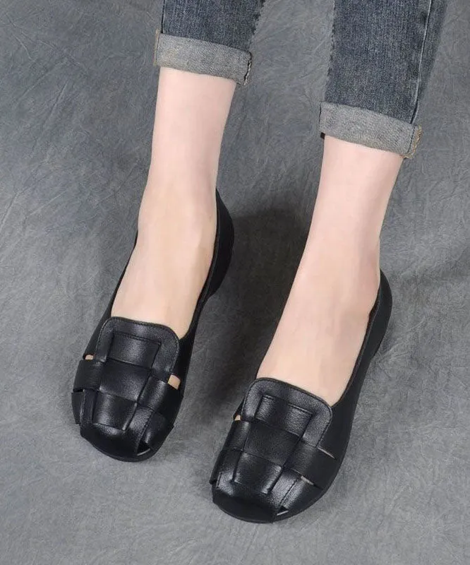 Brown Flat Feet Shoes Cowhide Leather Stylish Splicing Flat Shoes For Women LC0537