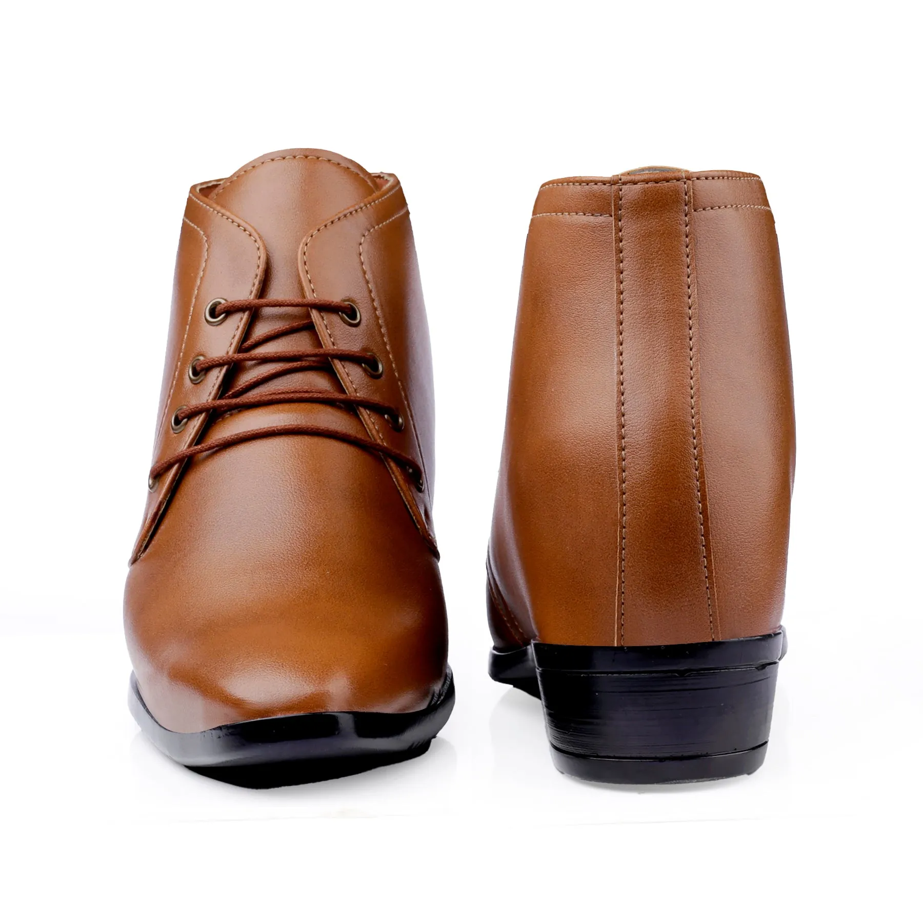 BXXY Men's 3.5 Inch Hidden Height Increasing Tan Formal Lace-up Boot With Faux Material Lace Up For Men