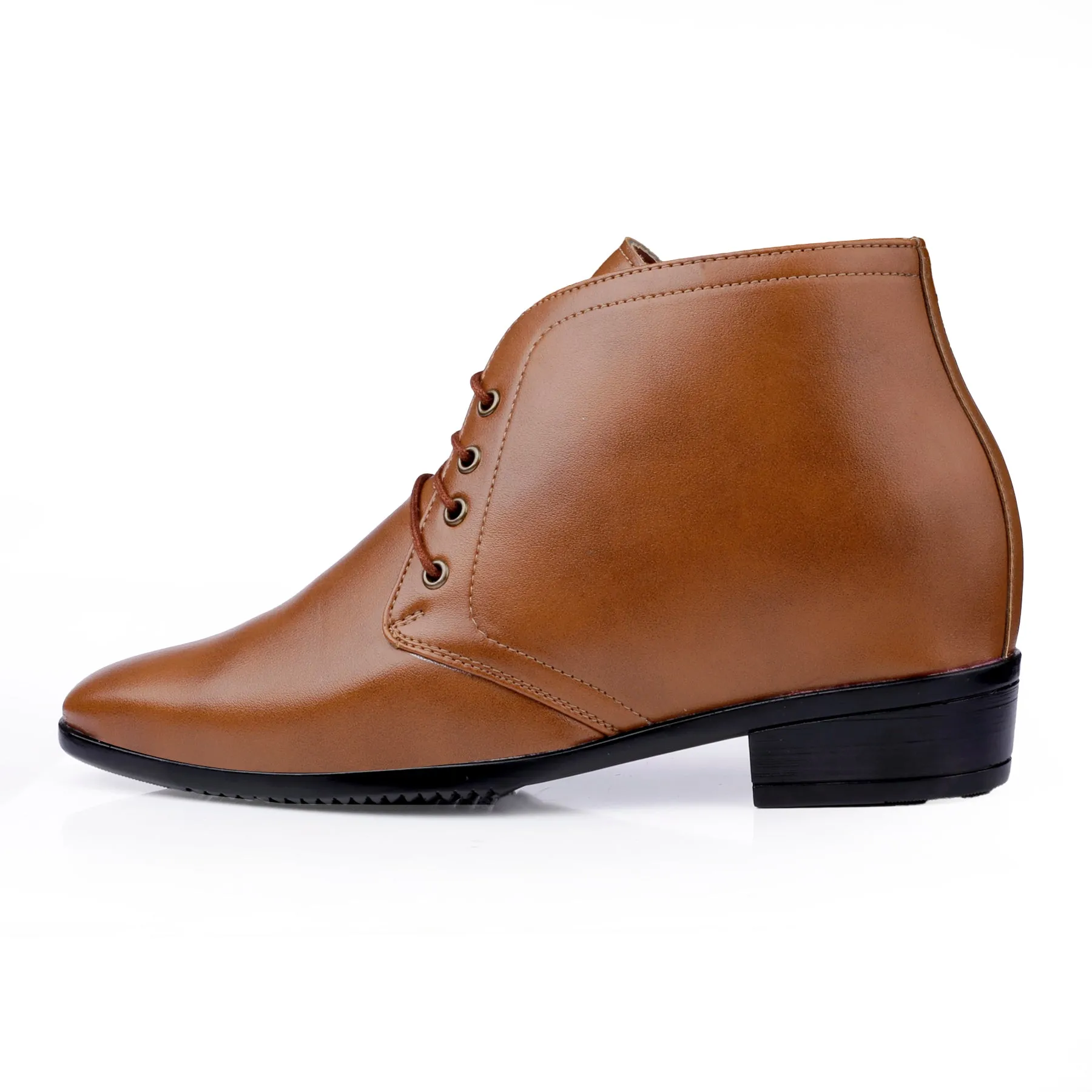 BXXY Men's 3.5 Inch Hidden Height Increasing Tan Formal Lace-up Boot With Faux Material Lace Up For Men