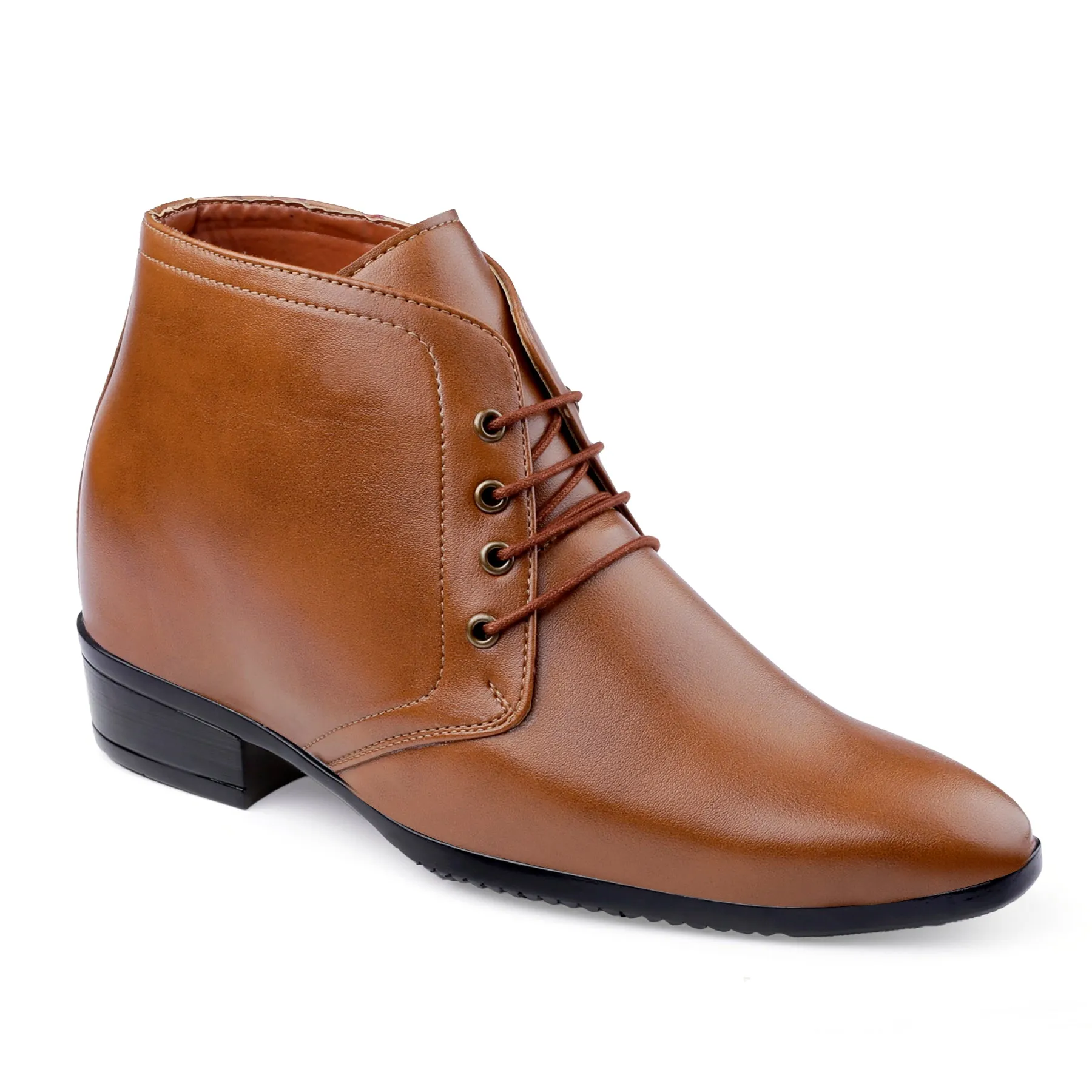 BXXY Men's 3.5 Inch Hidden Height Increasing Tan Formal Lace-up Boot With Faux Material Lace Up For Men