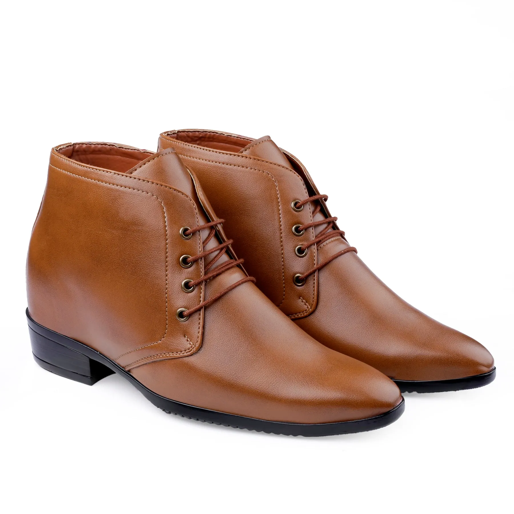 BXXY Men's 3.5 Inch Hidden Height Increasing Tan Formal Lace-up Boot With Faux Material Lace Up For Men