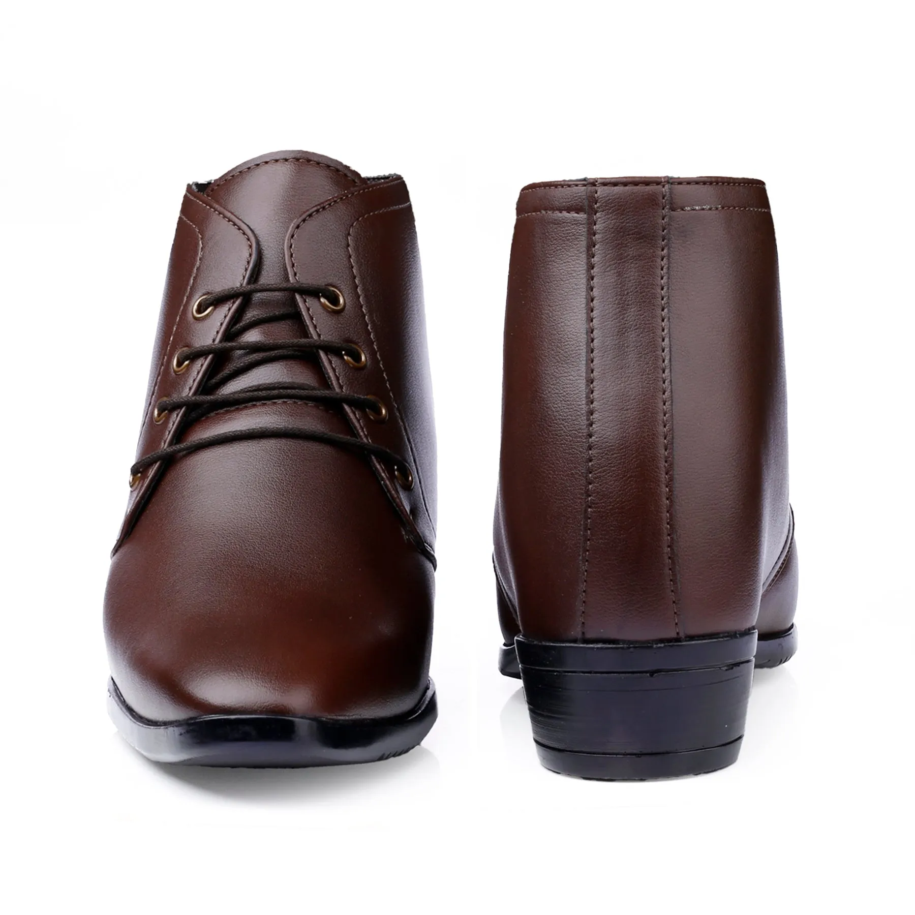 BXXY Men's 3.5 Inch Hidden Height Increasing Tan Formal Lace-up Boot With Faux Material Lace Up For Men