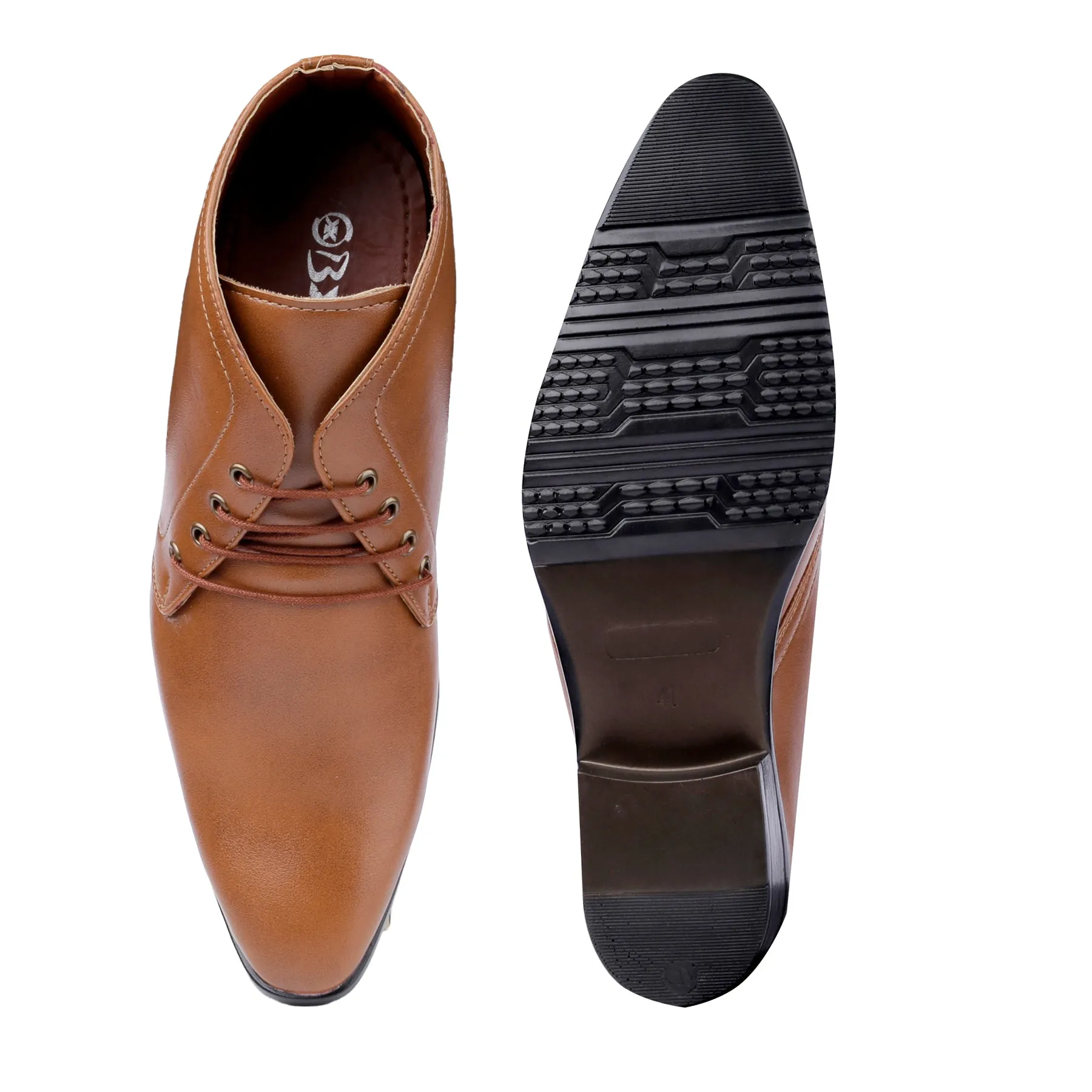 BXXY Men's 3.5 Inch Hidden Height Increasing Tan Formal Lace-up Boot With Faux Material Lace Up For Men