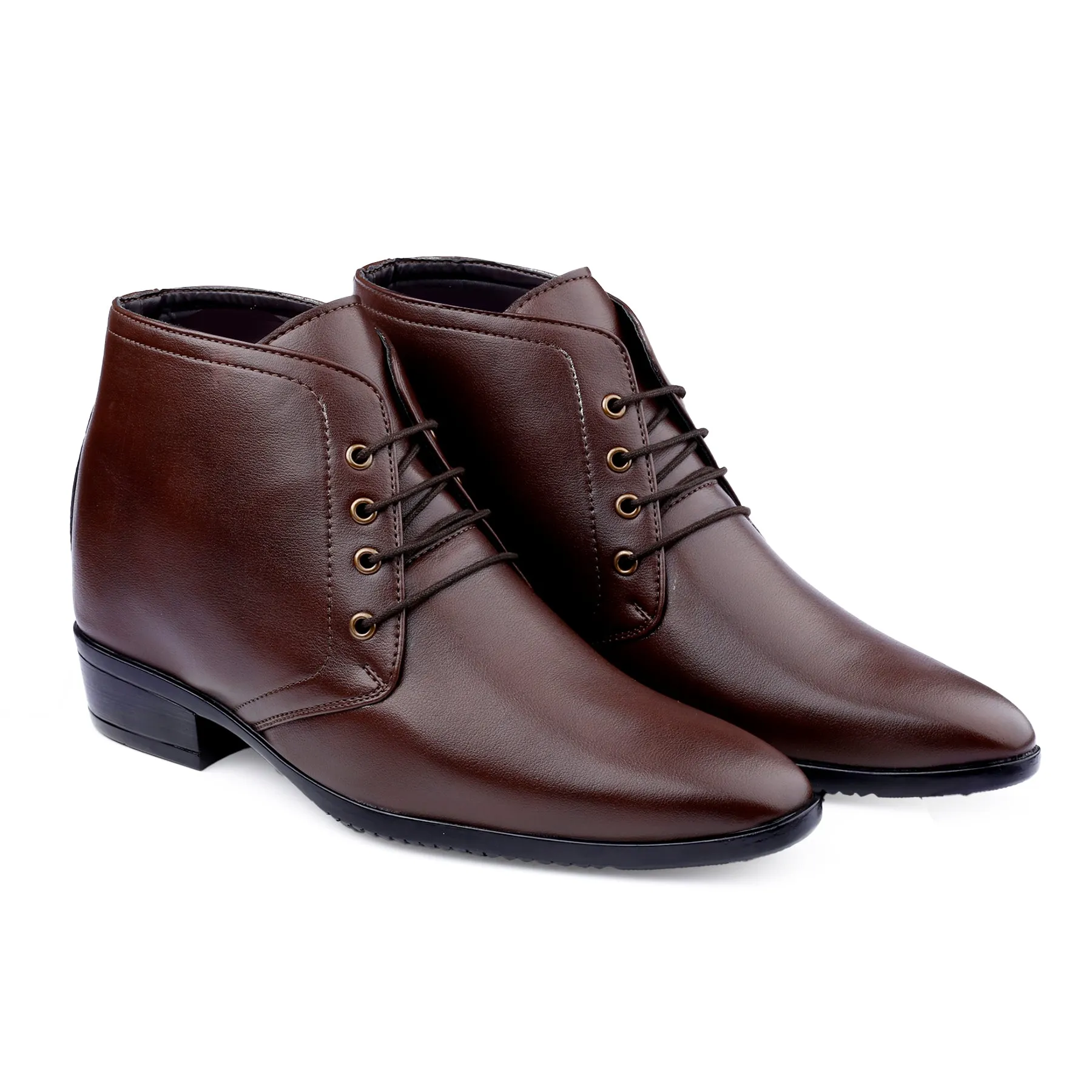 BXXY Men's 3.5 Inch Hidden Height Increasing Tan Formal Lace-up Boot With Faux Material Lace Up For Men