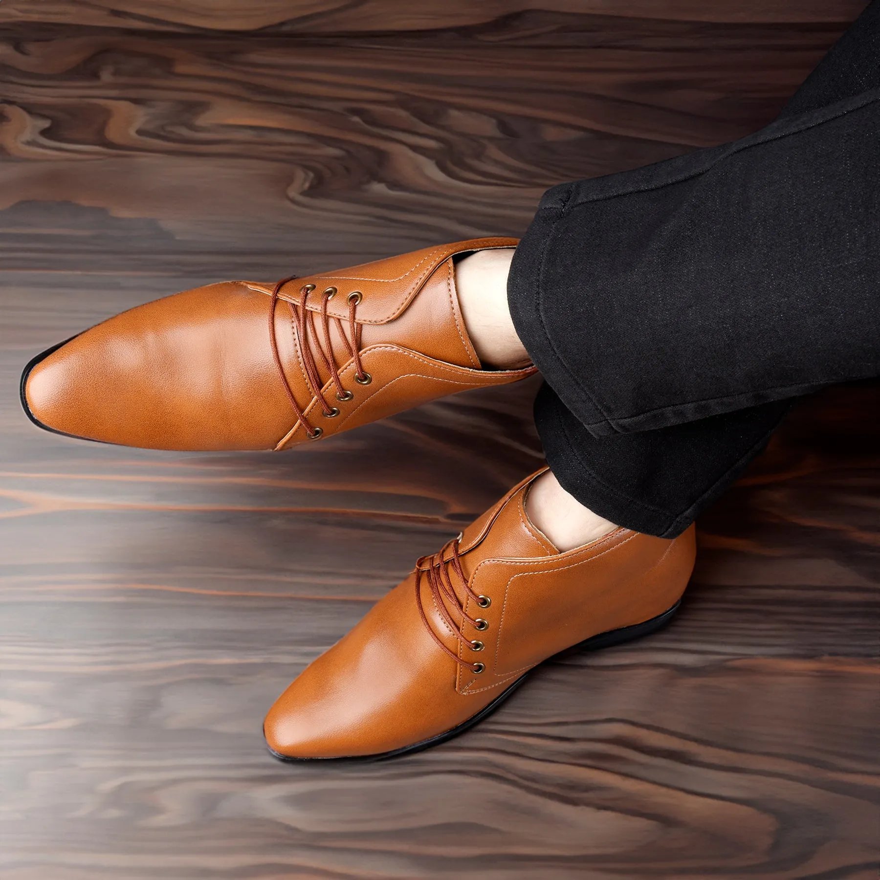 BXXY Men's 3.5 Inch Hidden Height Increasing Tan Formal Lace-up Boot With Faux Material Lace Up For Men