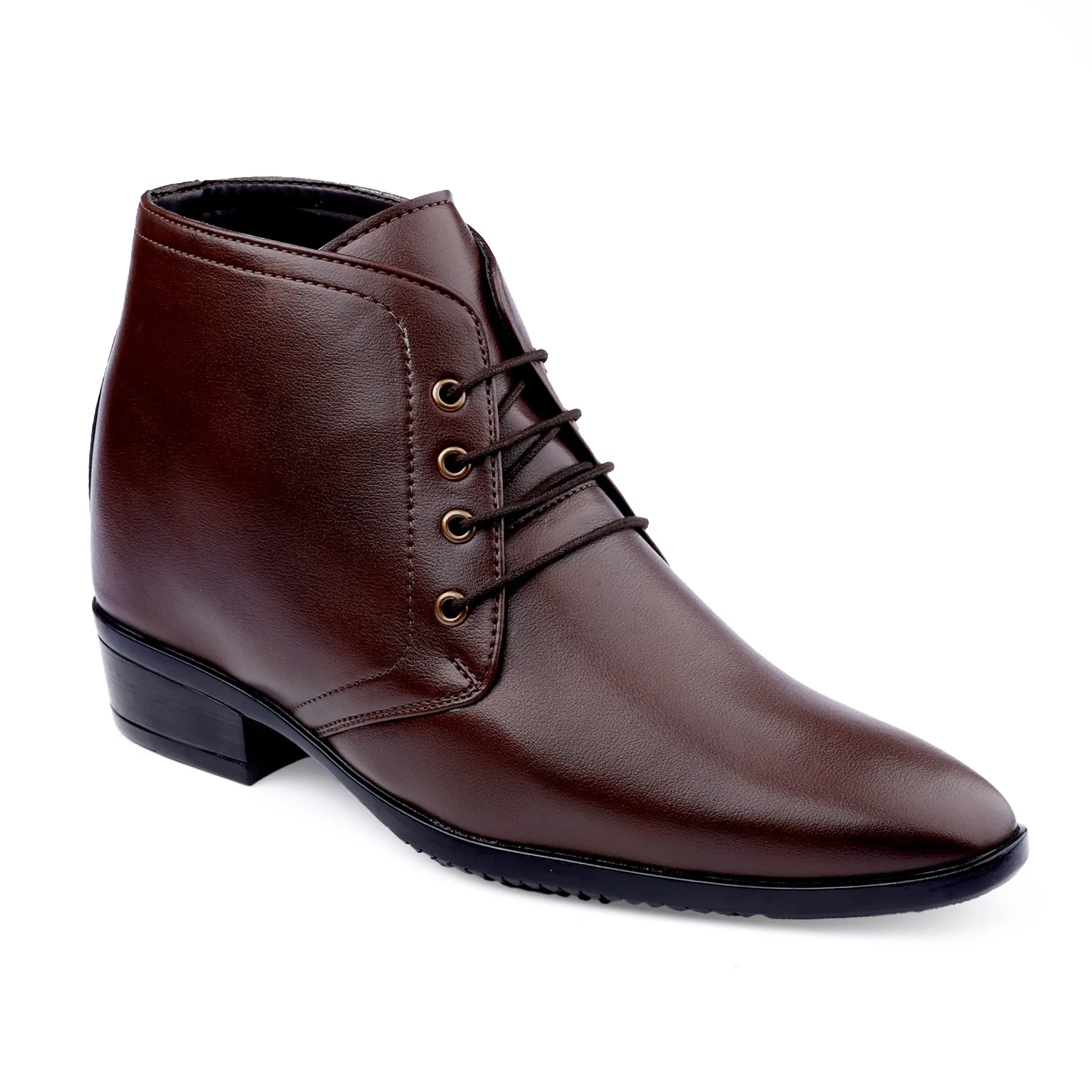 BXXY Men's 3.5 Inch Hidden Height Increasing Tan Formal Lace-up Boot With Faux Material Lace Up For Men