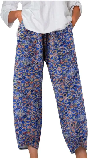 Ceboyel Women Bohemian Linen Harem Pants High Waist Flowy Vintage Trousers Boho Baggy Pants Summer Casual Outfits 2023