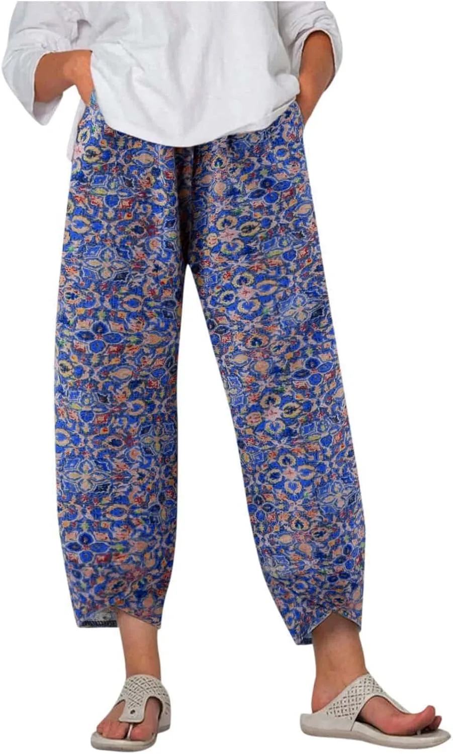 Ceboyel Women Bohemian Linen Harem Pants High Waist Flowy Vintage Trousers Boho Baggy Pants Summer Casual Outfits 2023