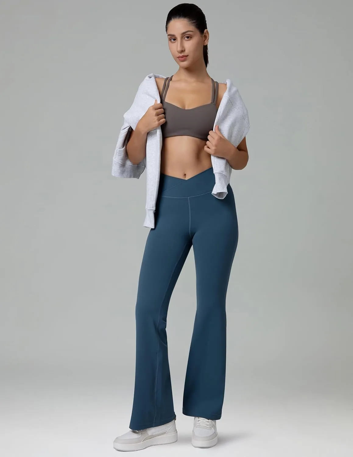 Colorfulkoala Women's Dreamlux Crossover Flare Leggings High Waisted Tummy Control Wide Leg Yoga Pants 29.5" / 31.5" Inseam