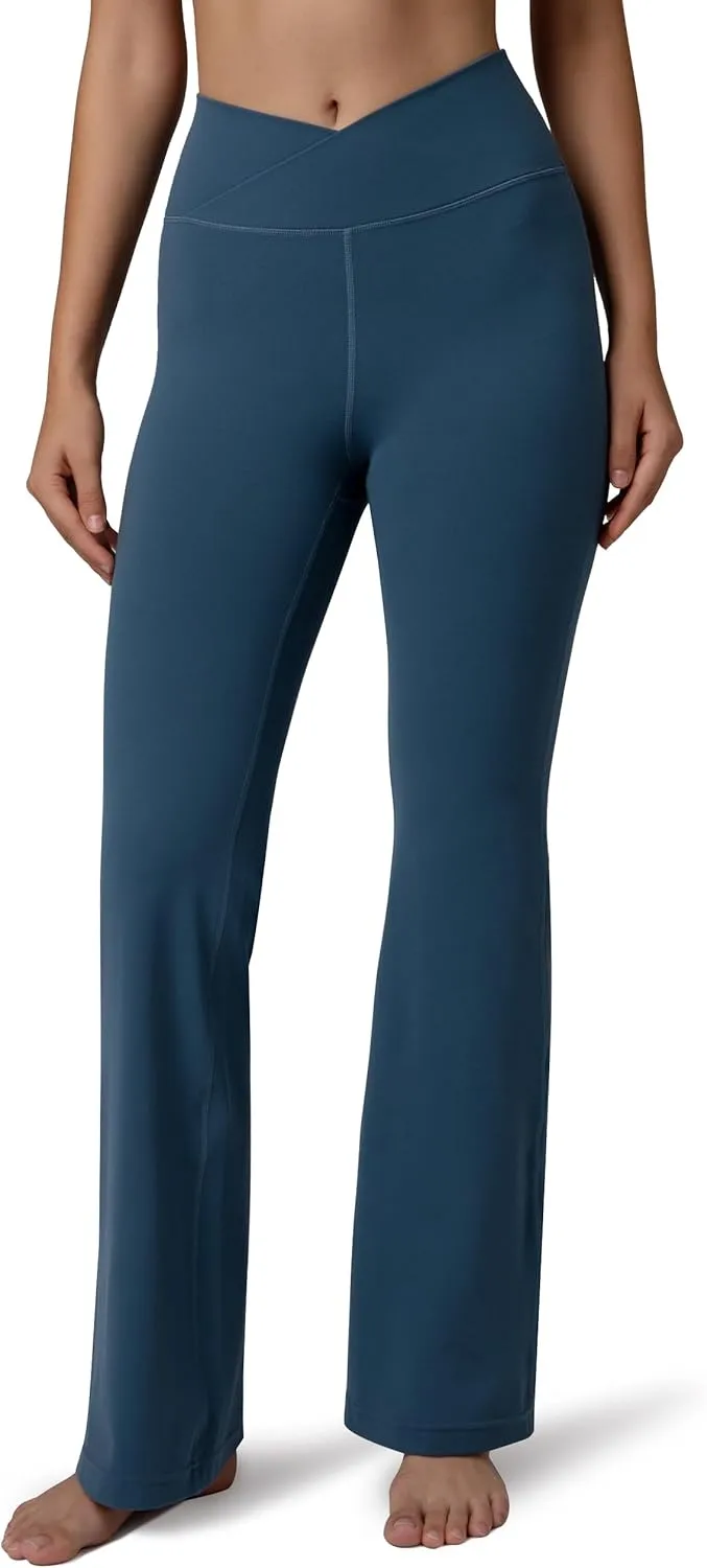 Colorfulkoala Women's Dreamlux Crossover Flare Leggings High Waisted Tummy Control Wide Leg Yoga Pants 29.5" / 31.5" Inseam