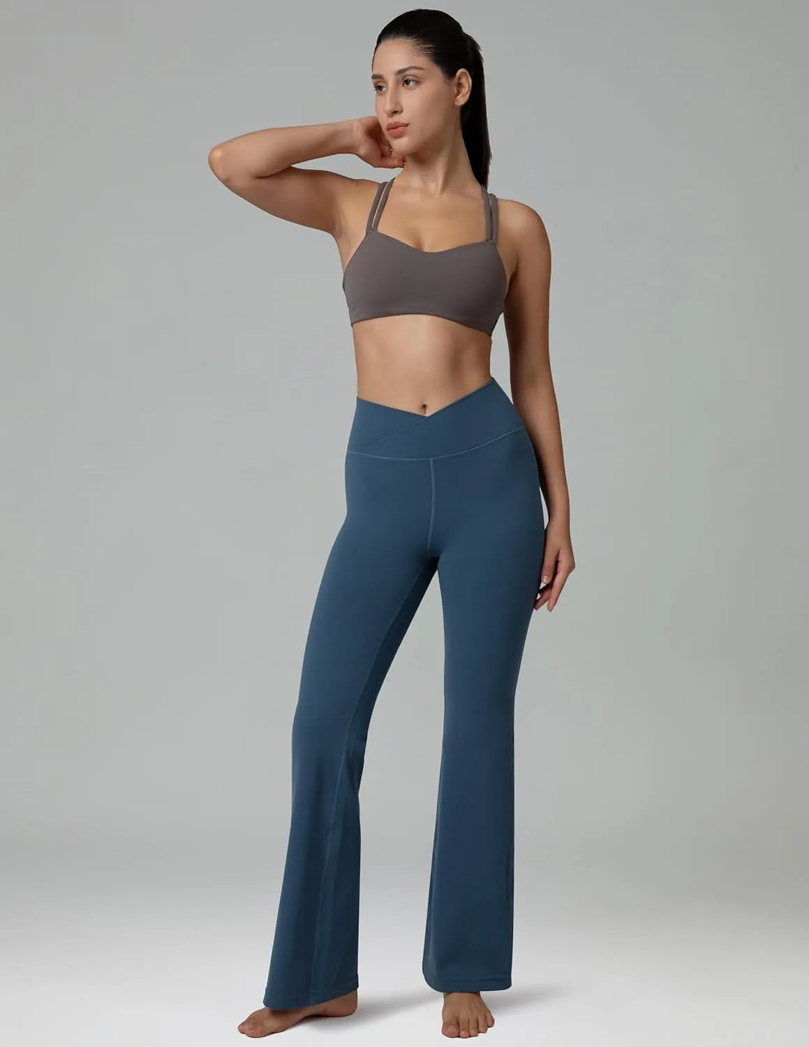 Colorfulkoala Women's Dreamlux Crossover Flare Leggings High Waisted Tummy Control Wide Leg Yoga Pants 29.5" / 31.5" Inseam