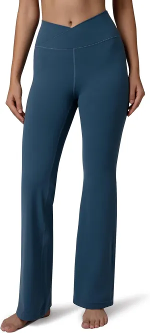 Colorfulkoala Women's Dreamlux Crossover Flare Leggings High Waisted Tummy Control Wide Leg Yoga Pants 29.5" / 31.5" Inseam