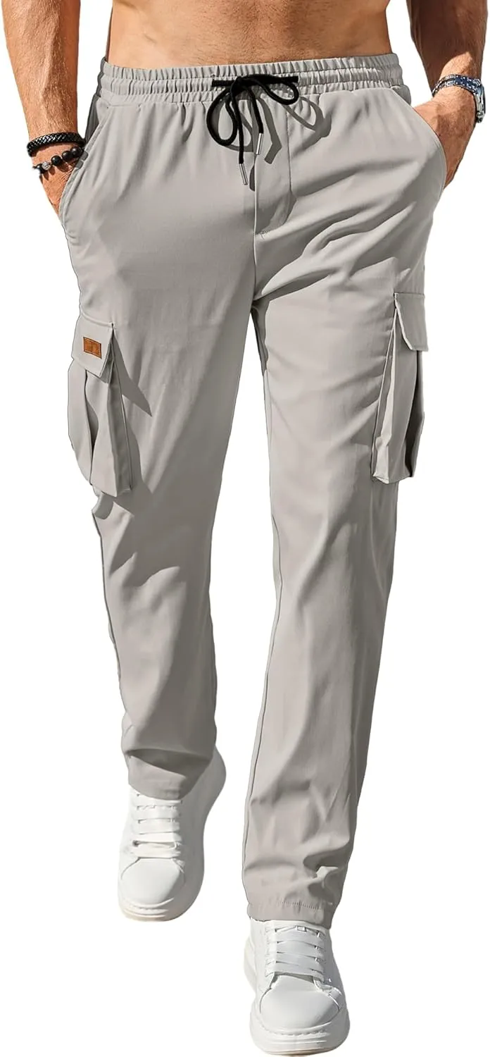Comdecevis Men's Casual Cargo Pants Workout Joggers Stretch Sweatpants Hiking Drawstring Tactical Pants with Multi Pockets