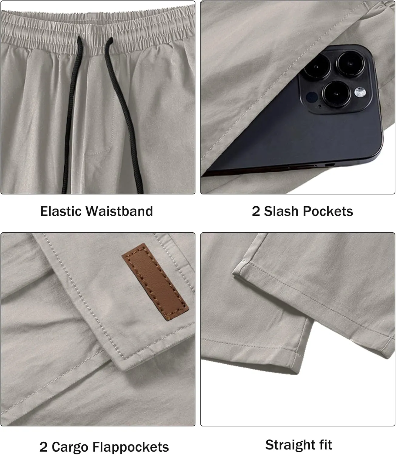 Comdecevis Men's Casual Cargo Pants Workout Joggers Stretch Sweatpants Hiking Drawstring Tactical Pants with Multi Pockets