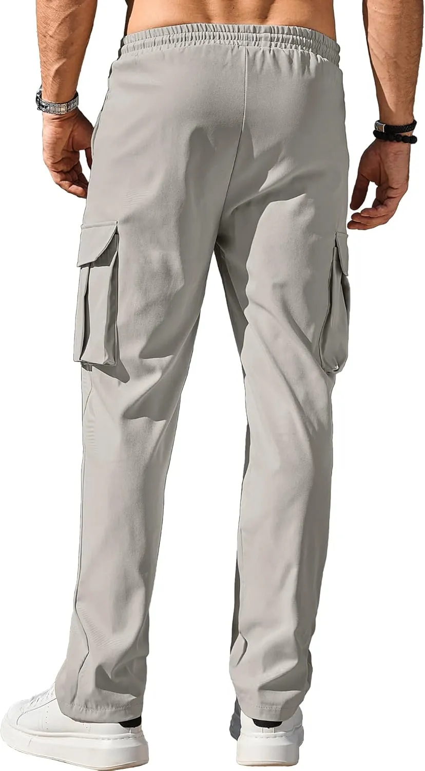 Comdecevis Men's Casual Cargo Pants Workout Joggers Stretch Sweatpants Hiking Drawstring Tactical Pants with Multi Pockets