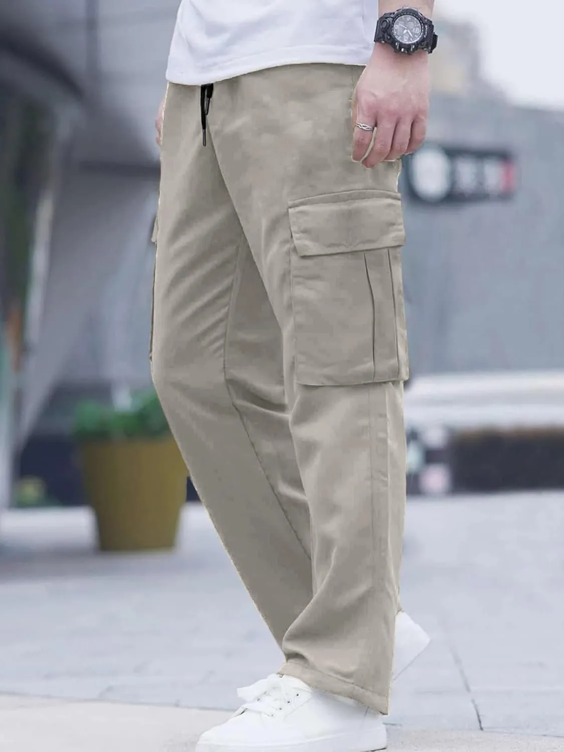 Comdecevis Men's Casual Cargo Pants Workout Joggers Stretch Sweatpants Hiking Drawstring Tactical Pants with Multi Pockets