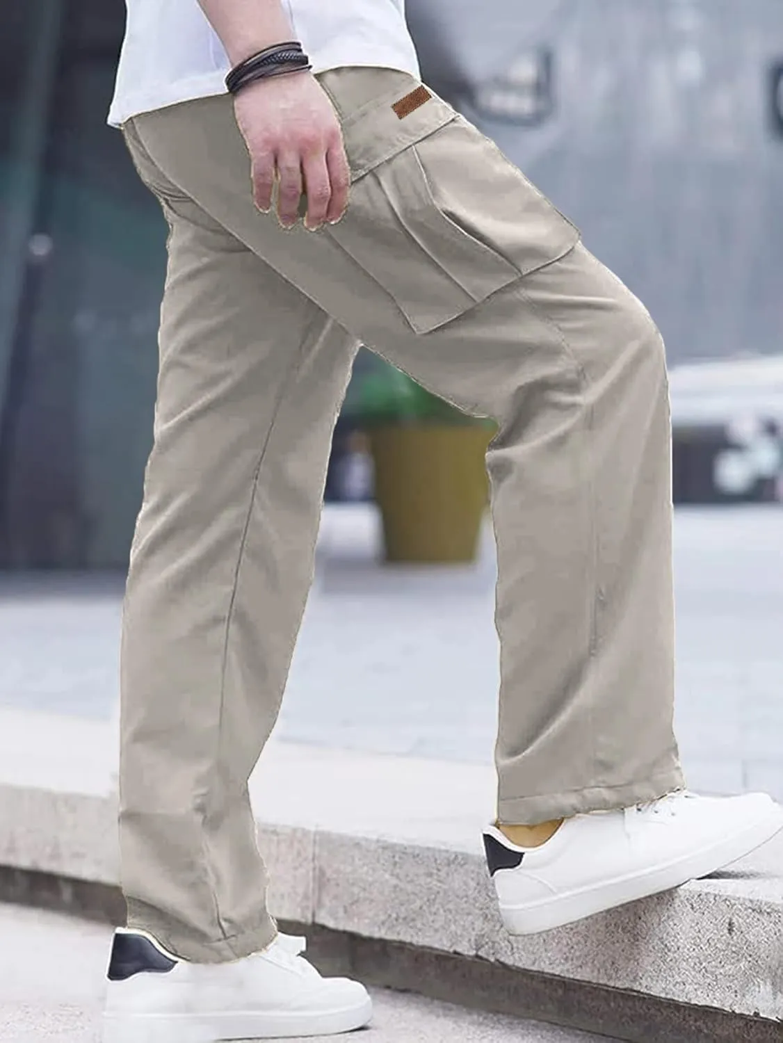 Comdecevis Men's Casual Cargo Pants Workout Joggers Stretch Sweatpants Hiking Drawstring Tactical Pants with Multi Pockets