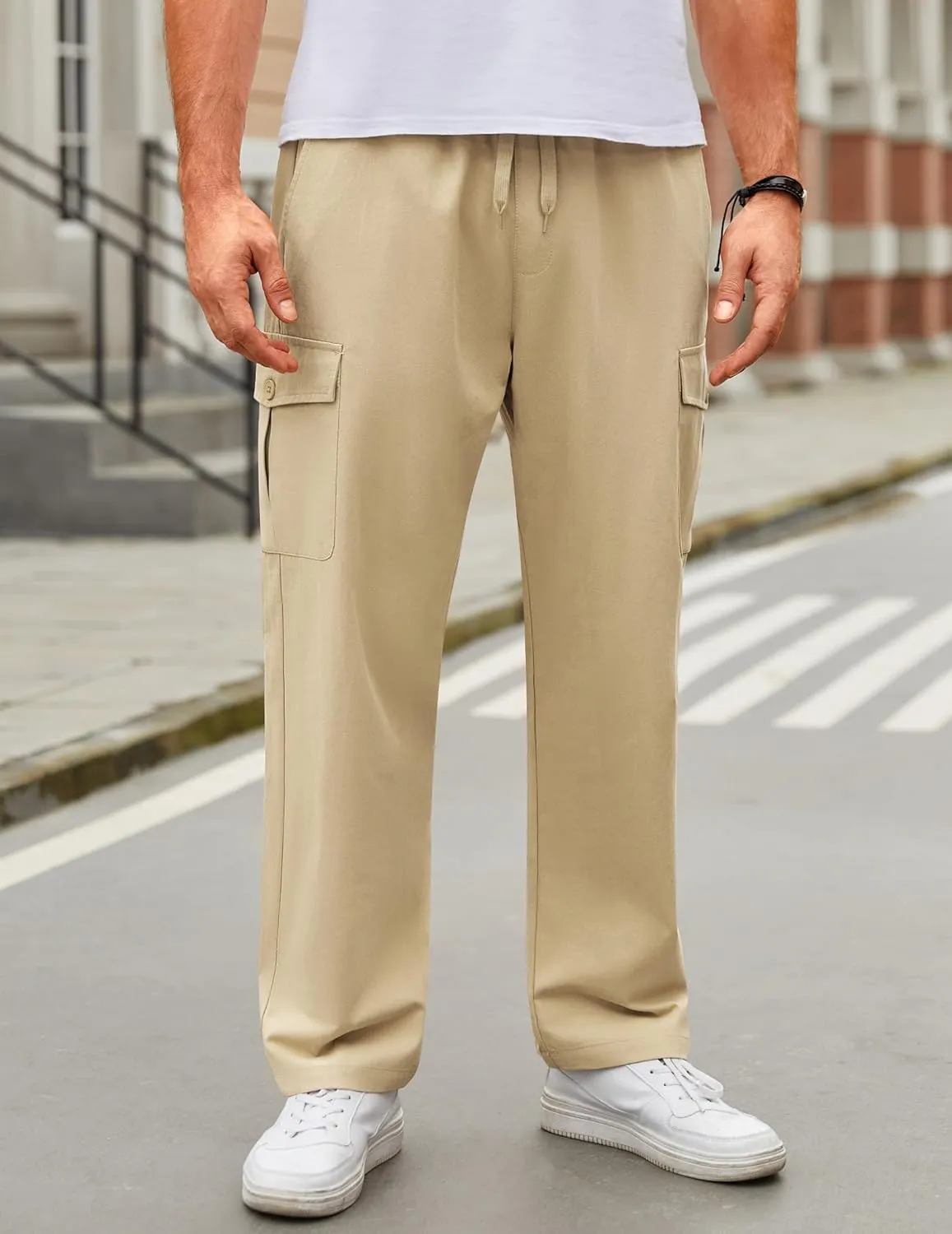 COOFANDY Mens Casual Cargo Pants Relaxed Fit Outdoor Hiking Pants Cotton Drawstring Sweatpants with Pockets