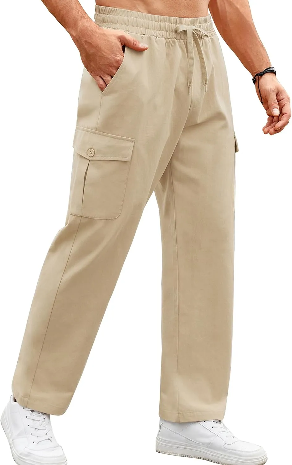 COOFANDY Mens Casual Cargo Pants Relaxed Fit Outdoor Hiking Pants Cotton Drawstring Sweatpants with Pockets