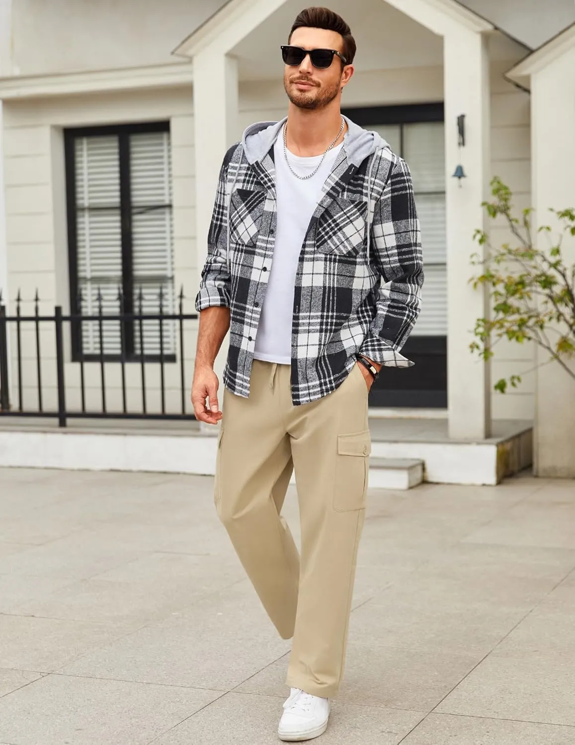 COOFANDY Mens Casual Cargo Pants Relaxed Fit Outdoor Hiking Pants Cotton Drawstring Sweatpants with Pockets
