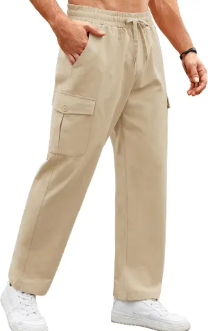COOFANDY Mens Casual Cargo Pants Relaxed Fit Outdoor Hiking Pants Cotton Drawstring Sweatpants with Pockets