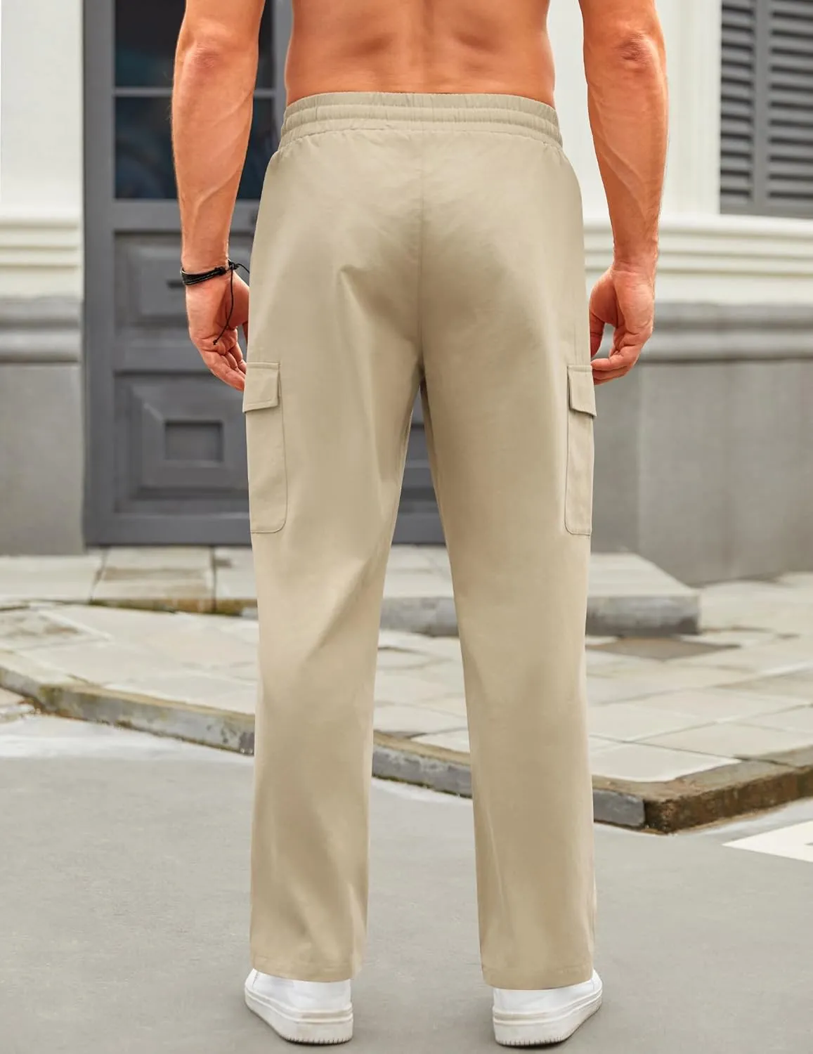 COOFANDY Mens Casual Cargo Pants Relaxed Fit Outdoor Hiking Pants Cotton Drawstring Sweatpants with Pockets