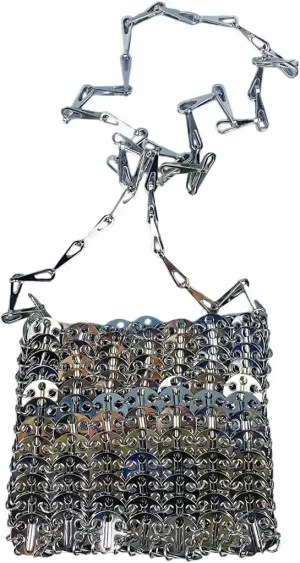 Cool Women Metallic Sequin Shoulder Bag Sparkly Evening Clutch Acrylic Handbag Hardware Chain for Prom Cocktail Party