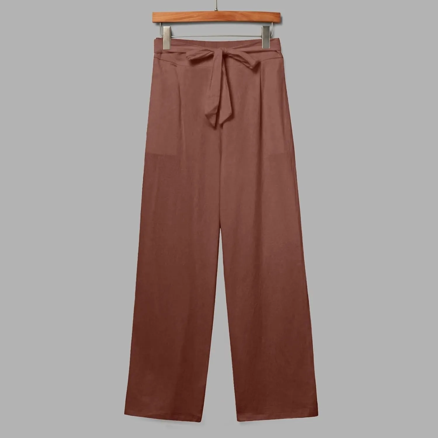 Cotton Linen Pant for Women Loose Fit High Waisted Plus Size Wide Leg Pants Tie Knot Summer Beach Pant with Pockets