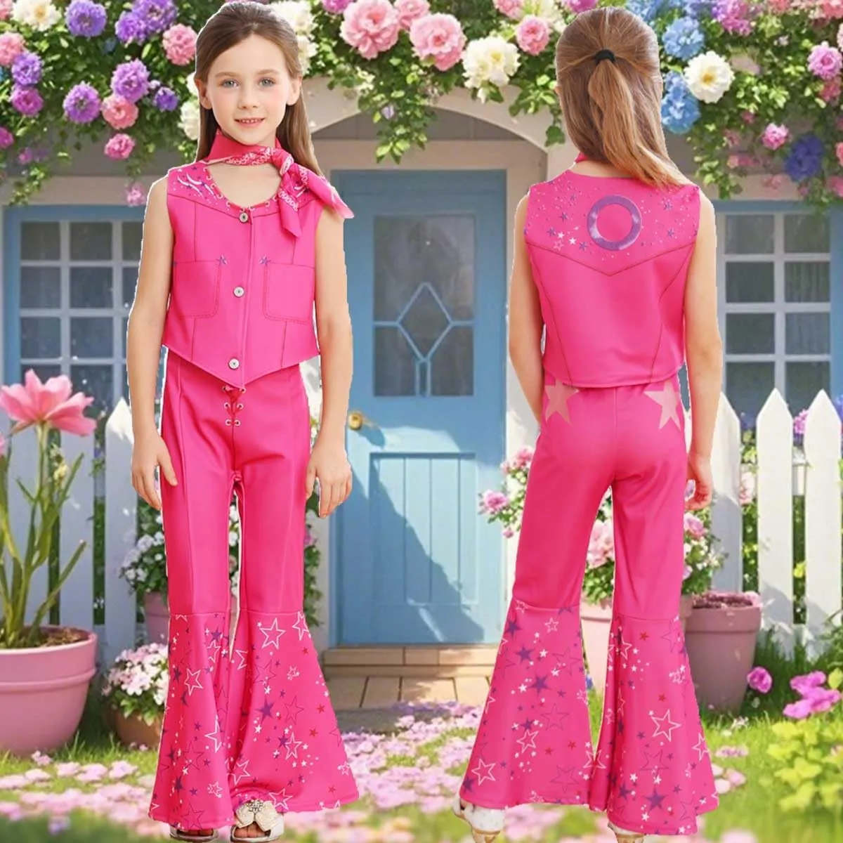 Cowgirl Costume Girls Hot Pink Kids Disco Outfits Movie Dress up for Halloween Birthday Party Cosplay
