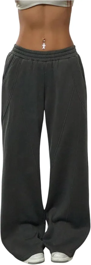 COZYEASE Women's Wide Leg Thermal Sweatpants Elastic Waist Low Rise Track Pants Long Trousers with Pockets