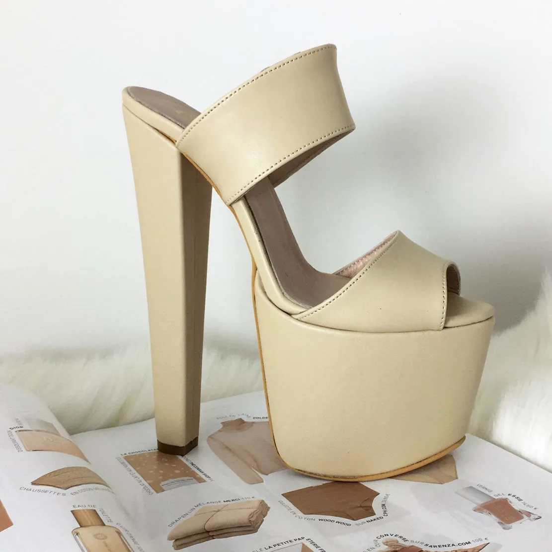 Cream Bold Strap Platform Heel Mules