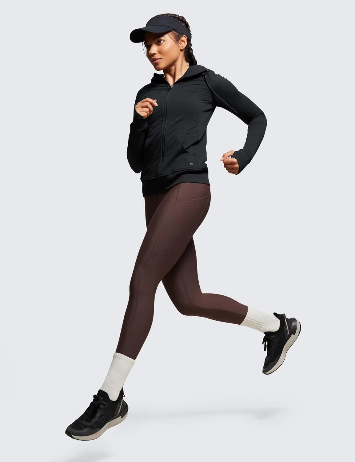 CRZ YOGA Thermal Fleece Lined Leggings Women 28'' - Winter Warm High Waisted Hiking Pants with Pockets Workout Running Tights