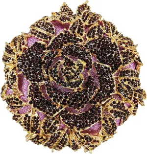 Dazzling Round Shape Rose Flower Evening Bag Elegant Clutch Purses for Women Formal Wedding Party Cocktail Handbags