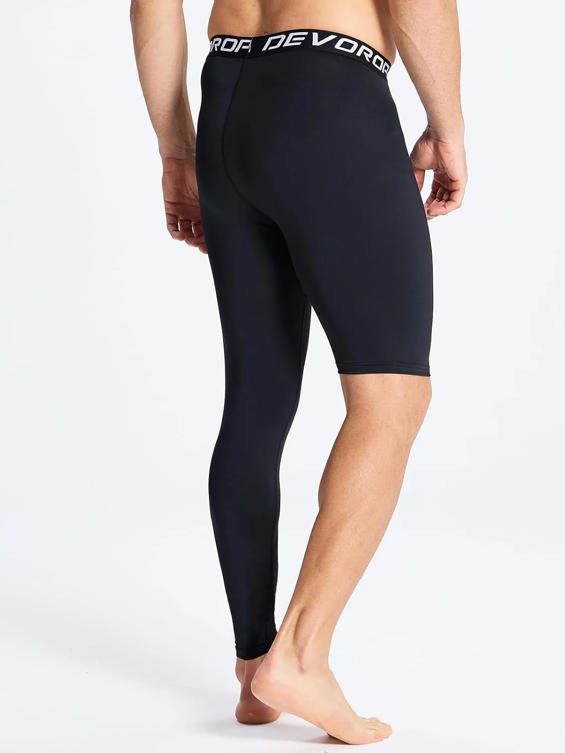 DEVOROPA Mens One Leg Compression Pants Quick Dry Basketball Running Tights Sports Leggings Athletic Baseball Base Layer