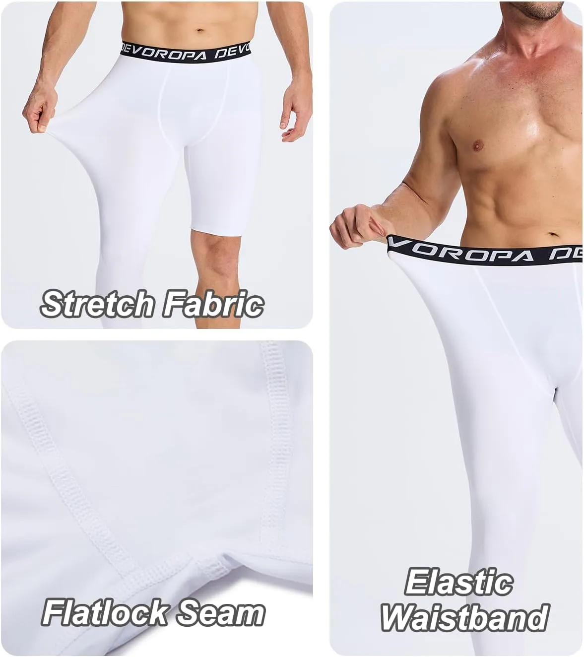 DEVOROPA Mens One Leg Compression Pants Quick Dry Basketball Running Tights Sports Leggings Athletic Baseball Base Layer