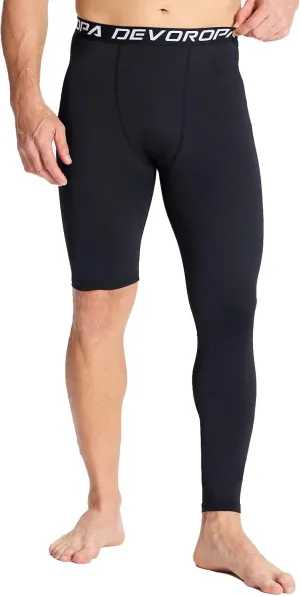DEVOROPA Mens One Leg Compression Pants Quick Dry Basketball Running Tights Sports Leggings Athletic Baseball Base Layer