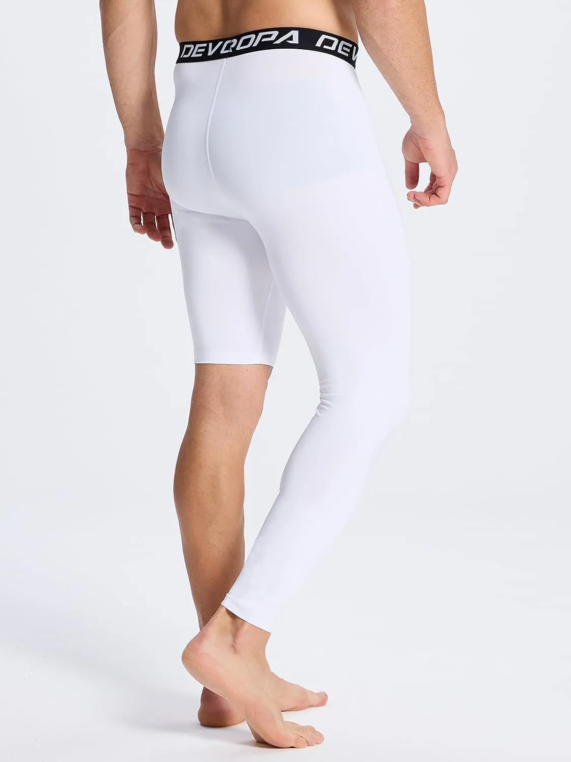 DEVOROPA Mens One Leg Compression Pants Quick Dry Basketball Running Tights Sports Leggings Athletic Baseball Base Layer