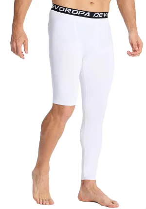 DEVOROPA Mens One Leg Compression Pants Quick Dry Basketball Running Tights Sports Leggings Athletic Baseball Base Layer