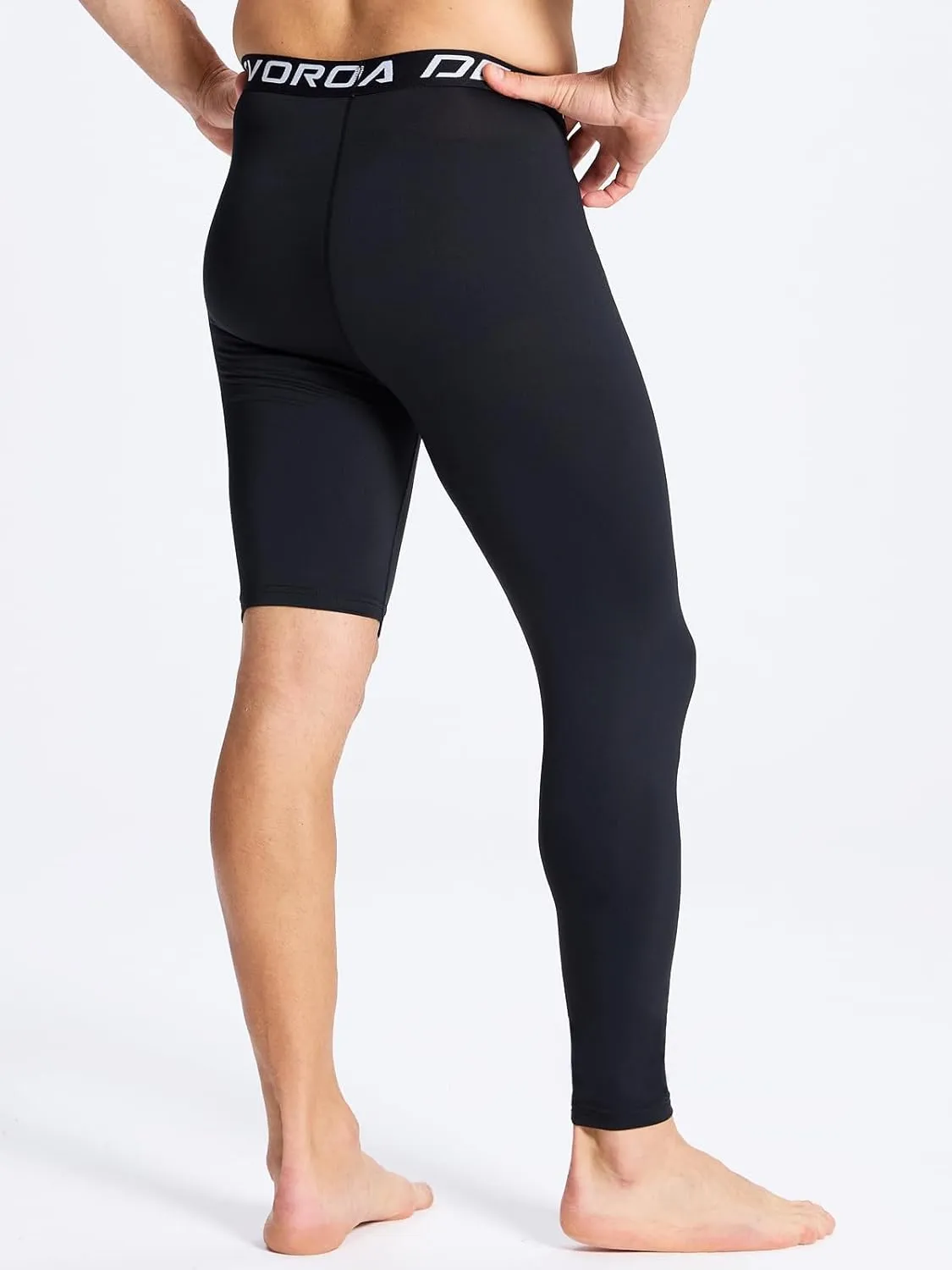 DEVOROPA Mens One Leg Compression Pants Quick Dry Basketball Running Tights Sports Leggings Athletic Baseball Base Layer