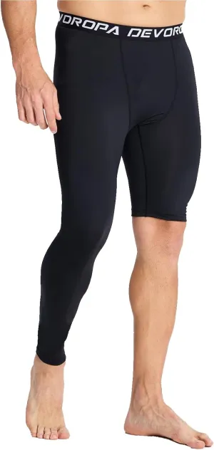 DEVOROPA Mens One Leg Compression Pants Quick Dry Basketball Running Tights Sports Leggings Athletic Baseball Base Layer