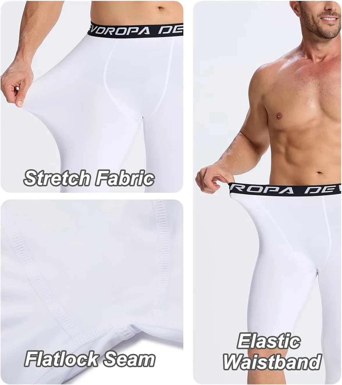 DEVOROPA Mens One Leg Compression Pants Quick Dry Basketball Running Tights Sports Leggings Athletic Baseball Base Layer