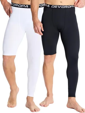 DEVOROPA Mens One Leg Compression Pants Quick Dry Basketball Running Tights Sports Leggings Athletic Baseball Base Layer