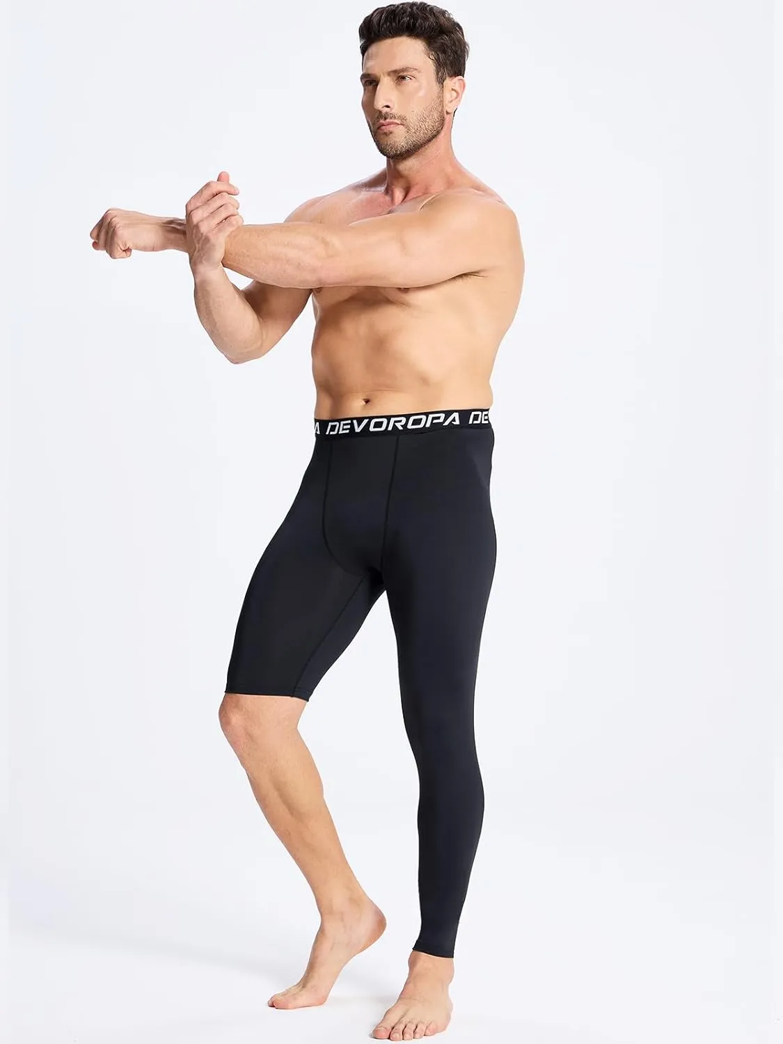 DEVOROPA Mens One Leg Compression Pants Quick Dry Basketball Running Tights Sports Leggings Athletic Baseball Base Layer