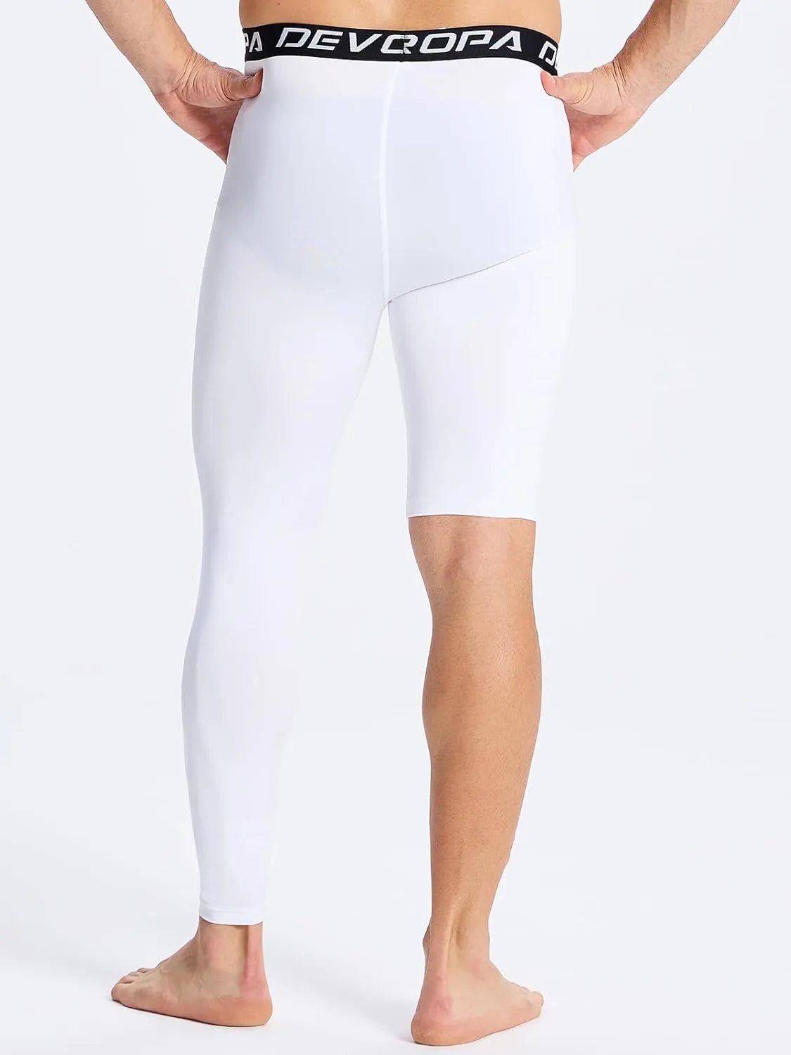 DEVOROPA Mens One Leg Compression Pants Quick Dry Basketball Running Tights Sports Leggings Athletic Baseball Base Layer