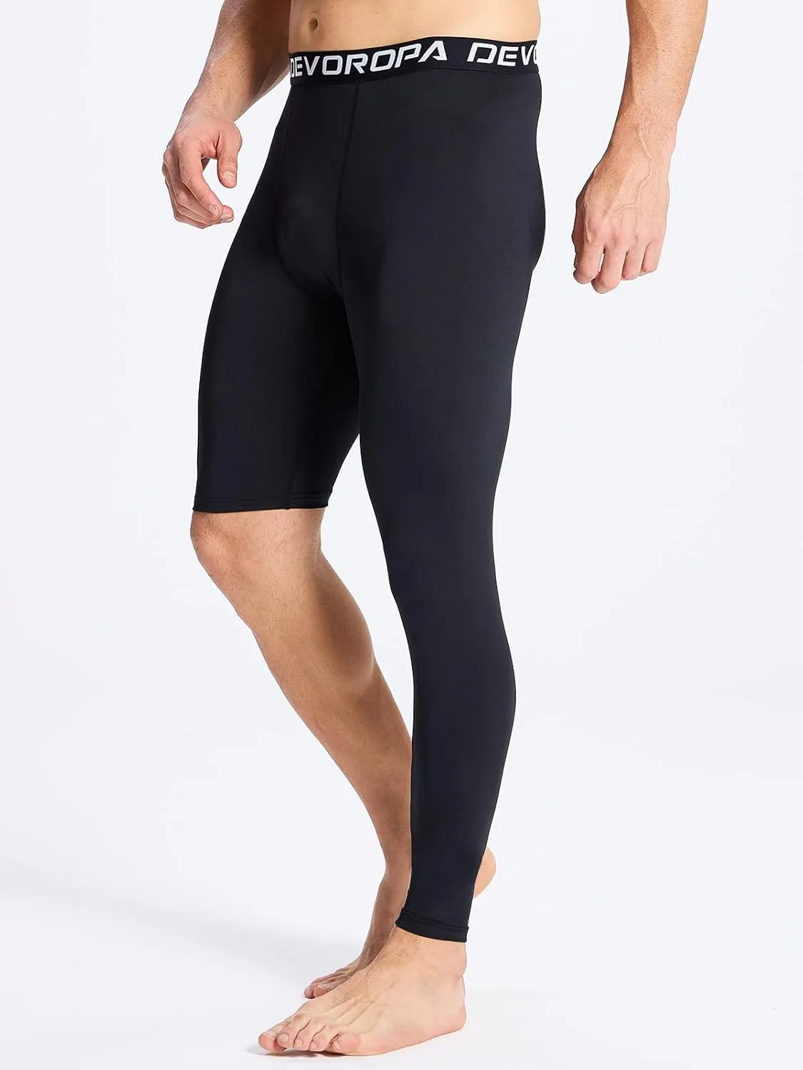 DEVOROPA Mens One Leg Compression Pants Quick Dry Basketball Running Tights Sports Leggings Athletic Baseball Base Layer